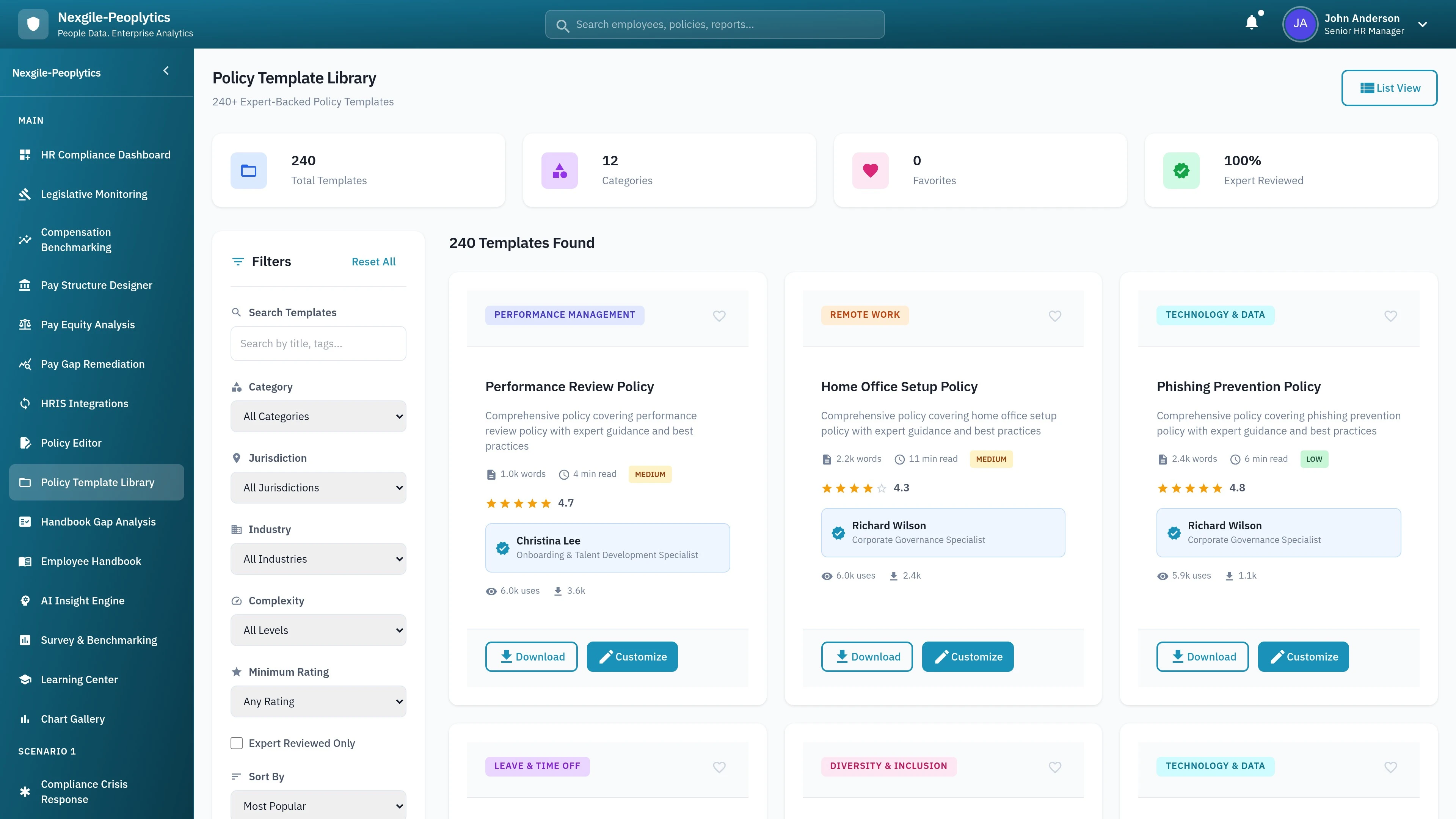 Policy Templates Portal - HR compliance policies and templates management interface
