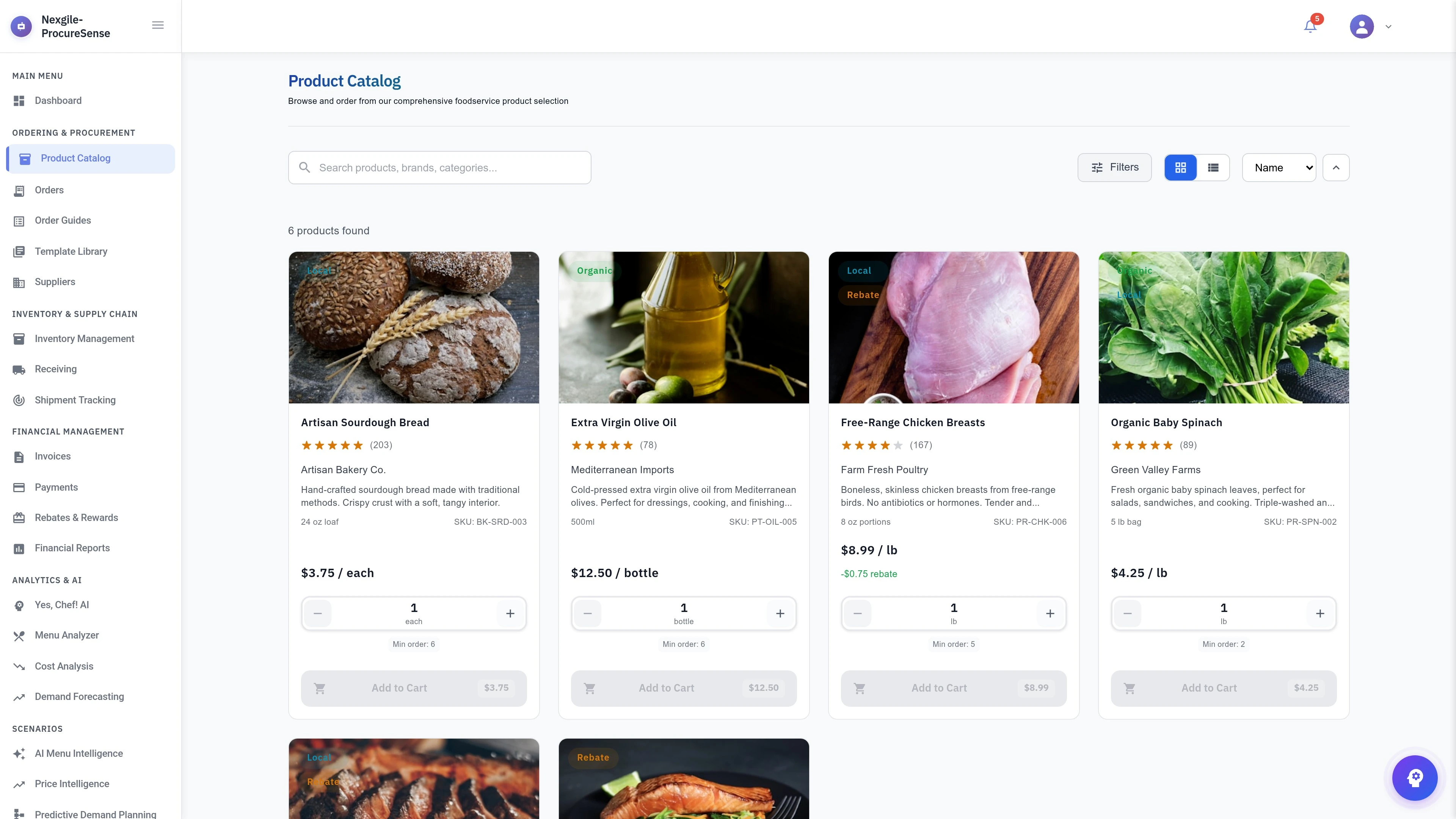 Product Catalog View - Nexgile-ProcureSense Nexus Platform