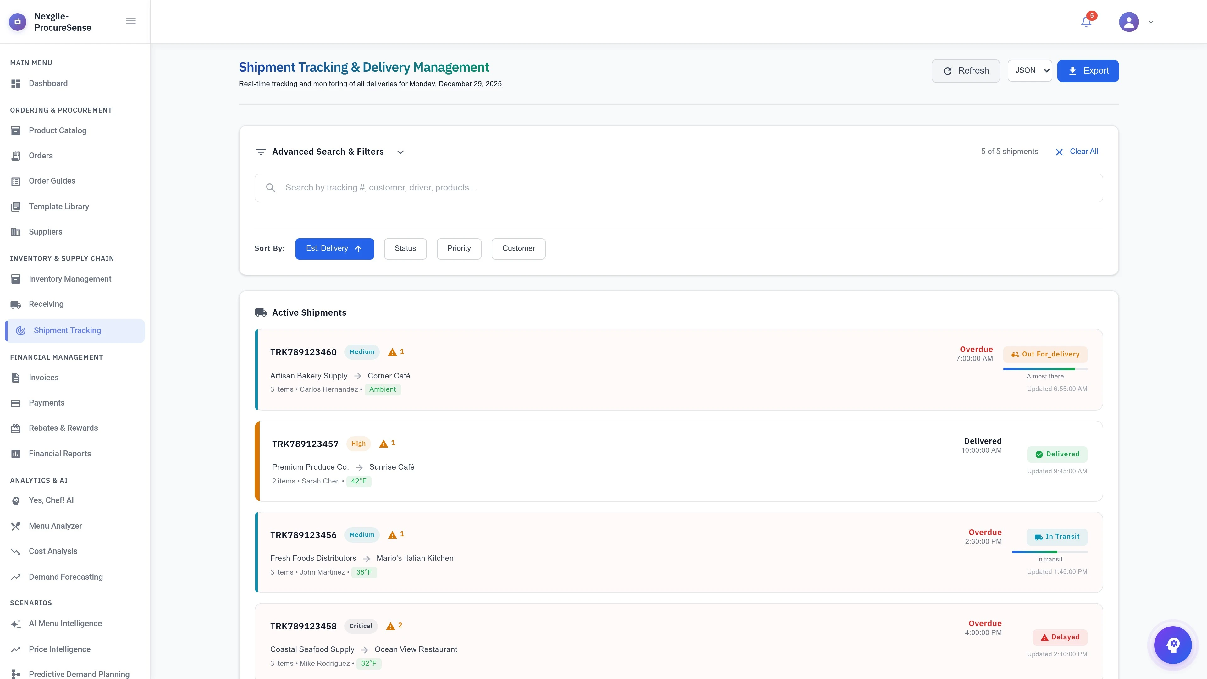 Real-Time Shipment Tracking - Nexgile-ProcureSense Nexus Platform